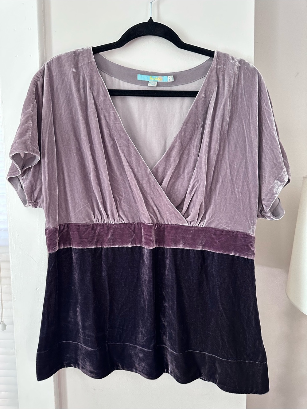 Boden Silk Blend Colorblock Velvet Peplum Blouse Sz 12